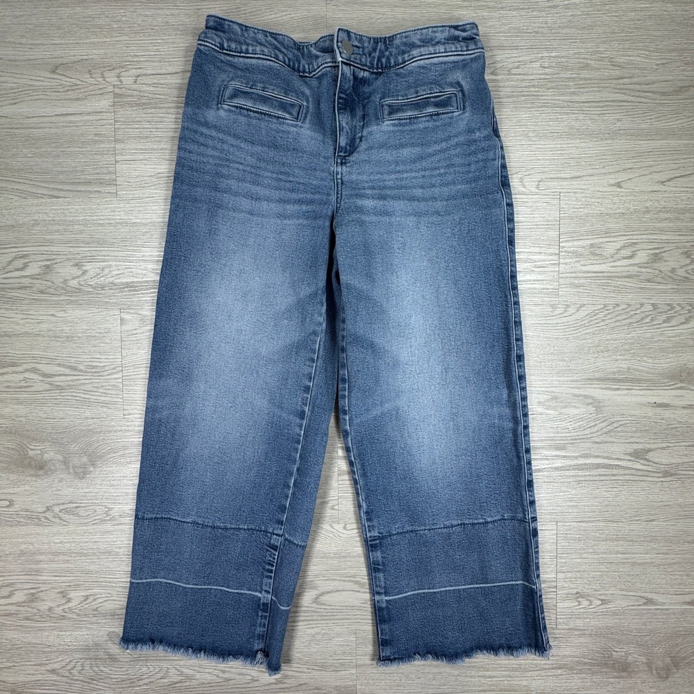 Talbots Womens Wide Leg Crop Jean Blue 4 Mattituck Wash Raw Hem High Rise Denim